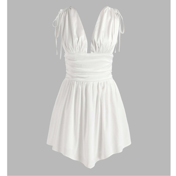 Cider Dresses & Skirts - Cider White Satin Ruched Mini Dress